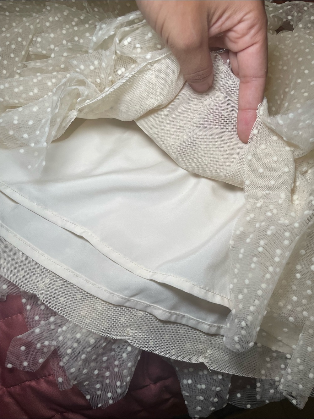 New KCDD by Kahlana Women’s Size Medium Cream Polka Dot Ruffle Tulle Mini Skirt - Picture 4 of 5